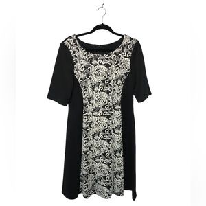 Connected Apparel Women’s Dress Flared Fitted Waist  Floral Lace Panel